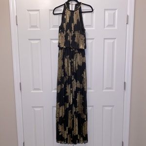 MSK Metallic-Print Pleated Blouson Gown (Size 12)